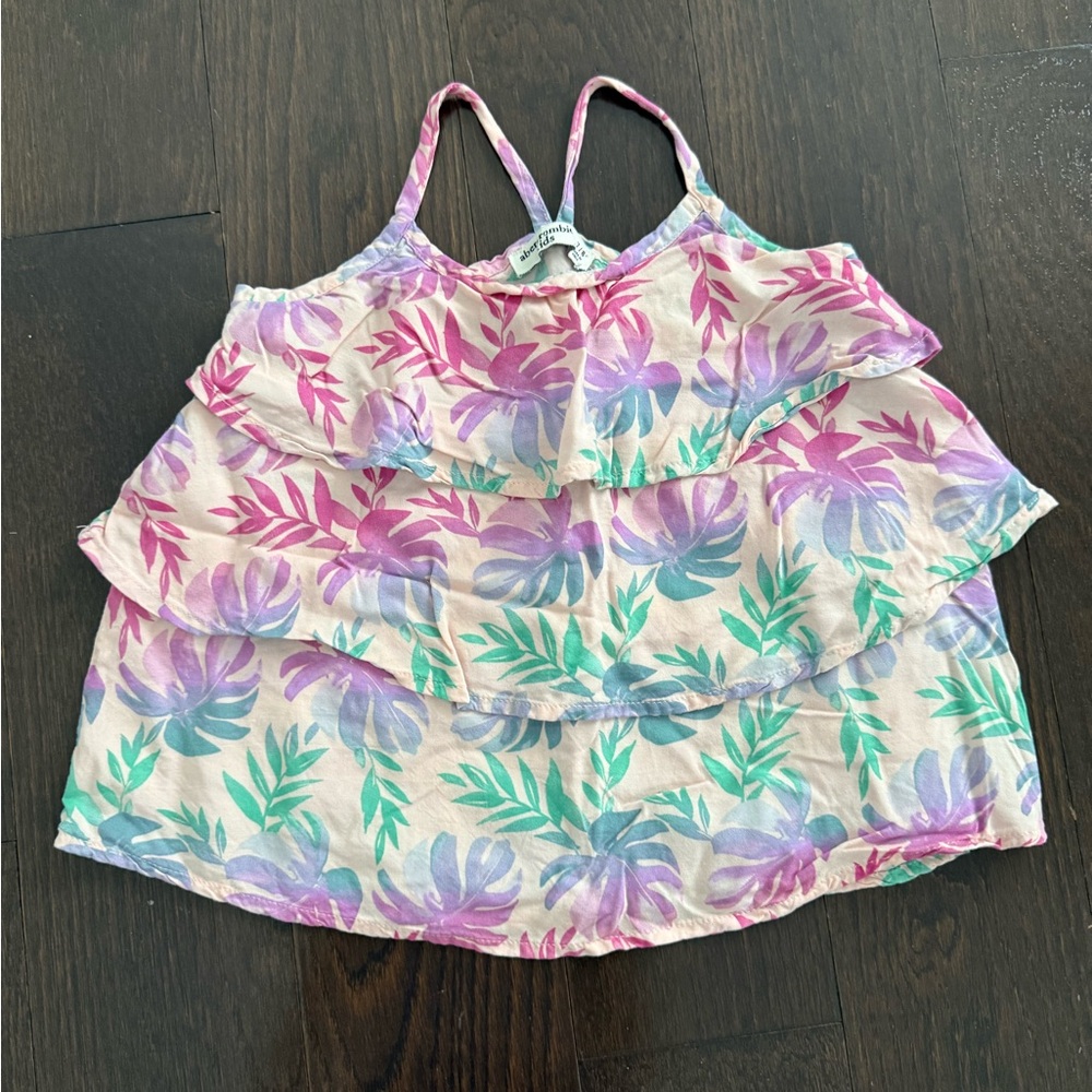 Aberocrombie kids Floral Tiered Ruffle Tank Top - Pastel Pink, Purple & Teal 7/8